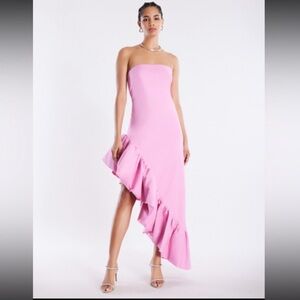 BCBGMaxAzria Alba strapless asymmetric hi-low dress in fuchsia pink